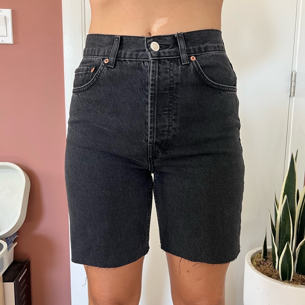 ASOS Black Denim cut midi shorts